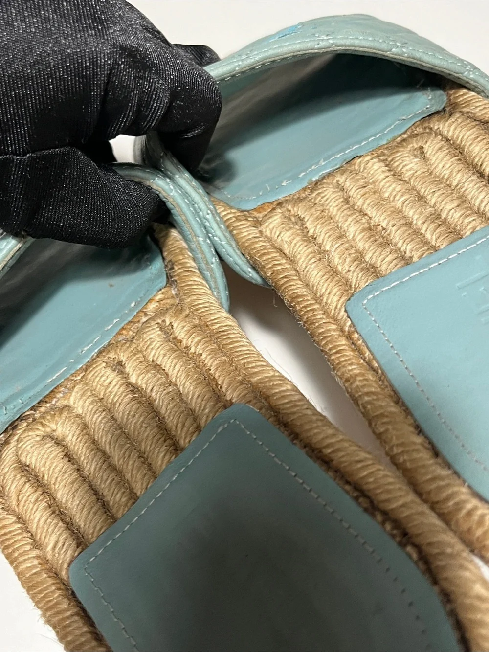 CHANEL Quilted Slide Sandals in Aqua and Rope